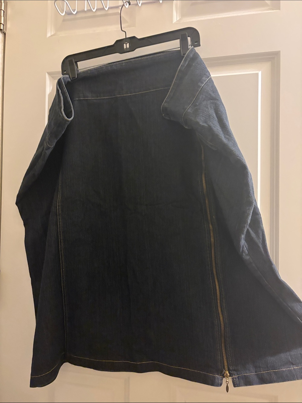 Dark Blue Denim Straight Skirt with Side Zipper